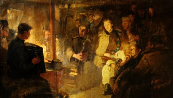 Солдаты в землянке