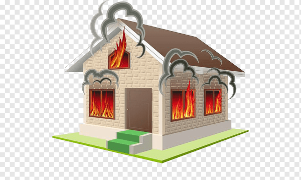 Горящий дом на прозрачном фоне