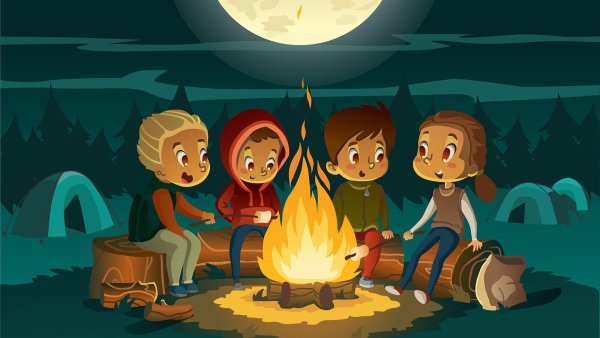 Дети у костра вектор