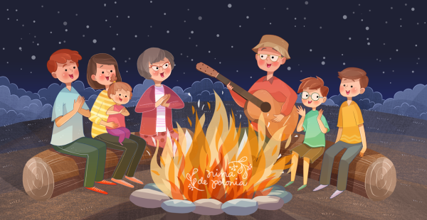 Дети у костра в лесу