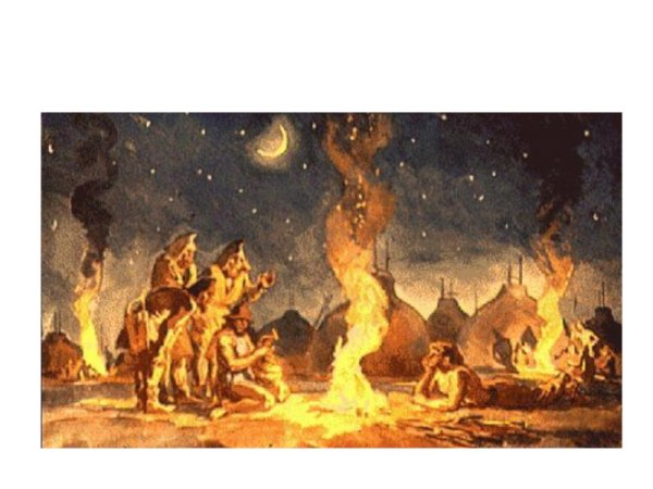 Древние люди у костра в пещере