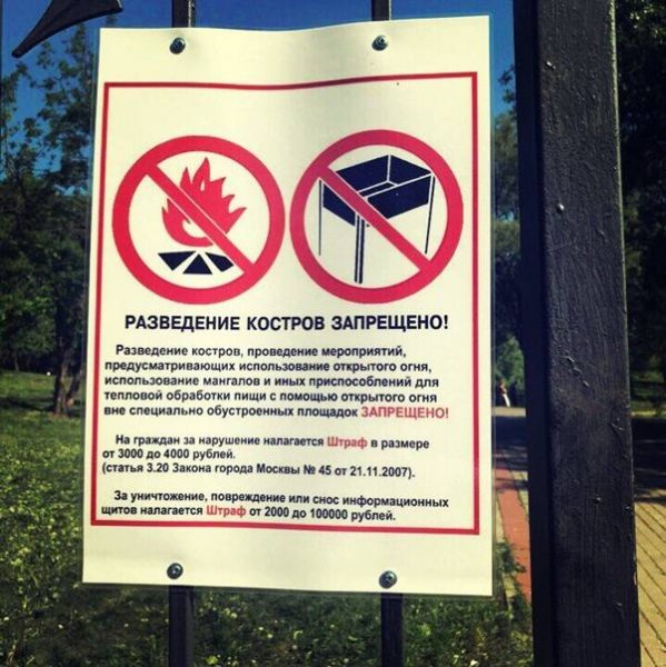 Запрет разведения костров табличка