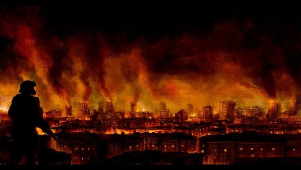 Горящий город фон