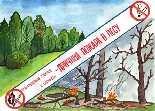 Плакат против пожара в лесу