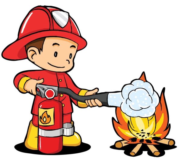 Пожарный тушит огонь рисунок в стиле