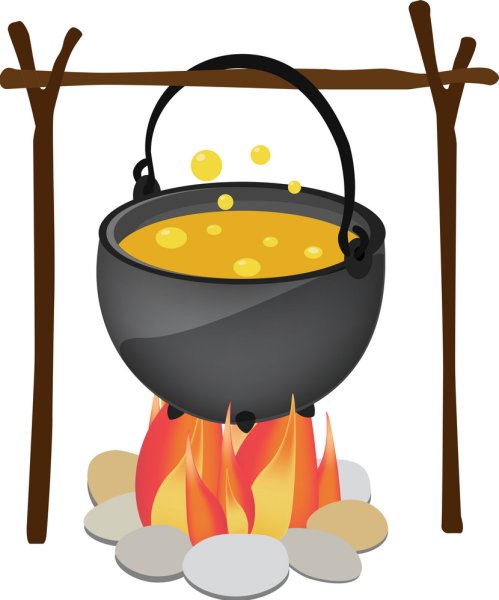 Котелок на костре на прозрачном фоне
