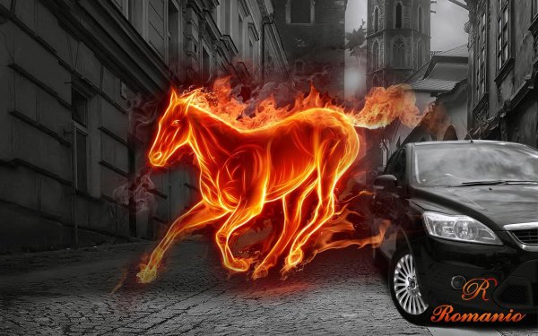 Машина на фоне огня