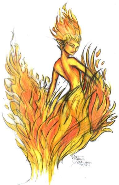 Огненная девушка рисунок