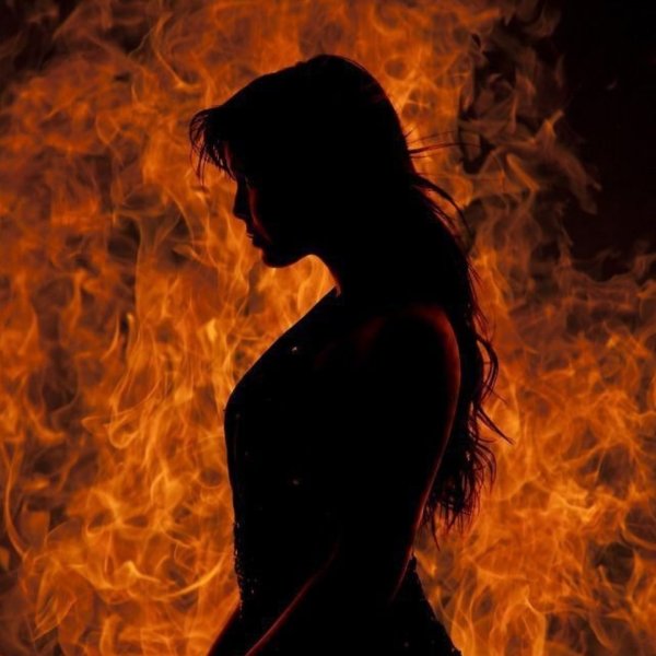 Силуэт девушки в огне