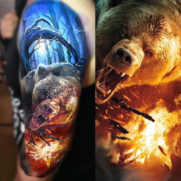 Тату медведь реализм