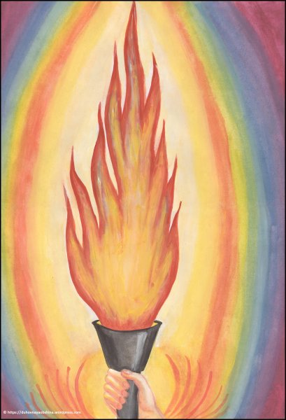 Факел с огнем в руке