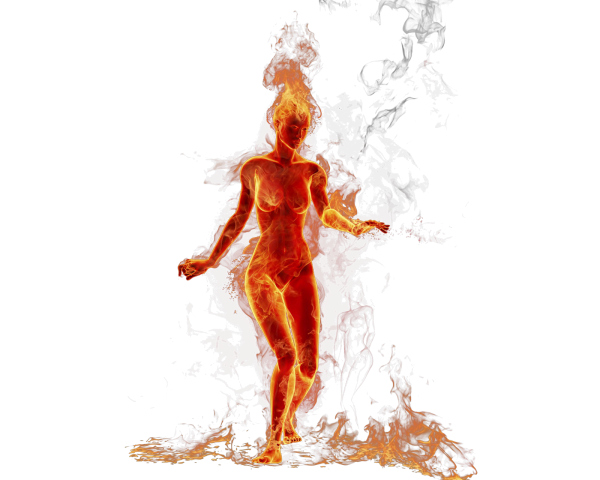 Огненная девушка на белом фоне