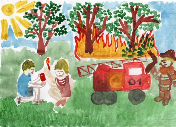 Выставка рисунков на тему " Останови огонь