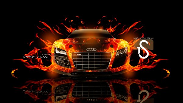 Машина на фоне огня