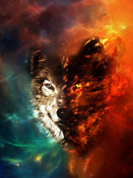 Морда волка в огне