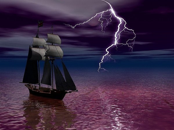 Море корабль молния