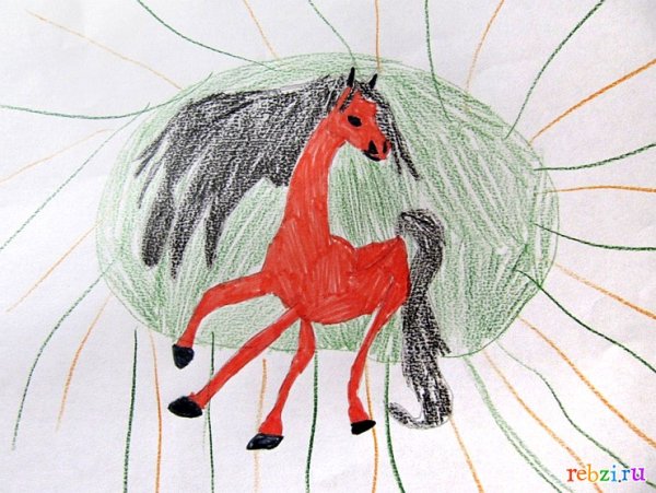 Конь рисунок детский