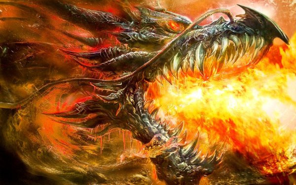 Дракон дышит пламенем