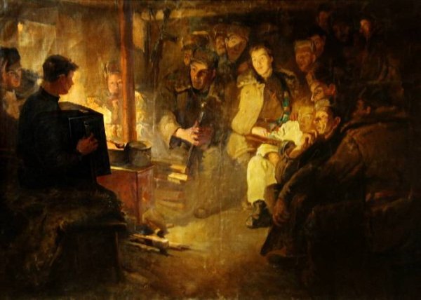 Солдаты в землянке