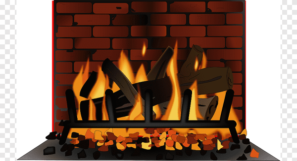 Огонь в камине на прозрачном фоне