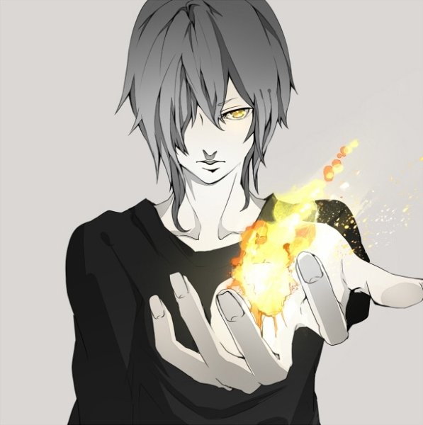 Парень с огнем в руке арт