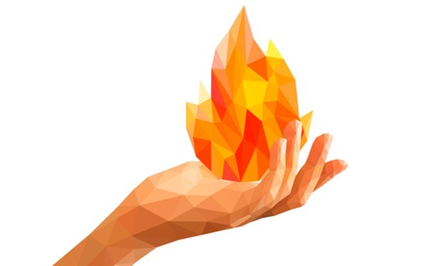 Огонь в руке на белом фоне