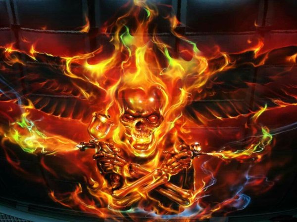 Аэрография череп в огне