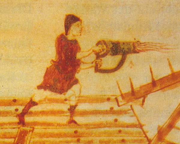 Греческий огонь (миниатюра из «хроники Иоанна Скилицы»)