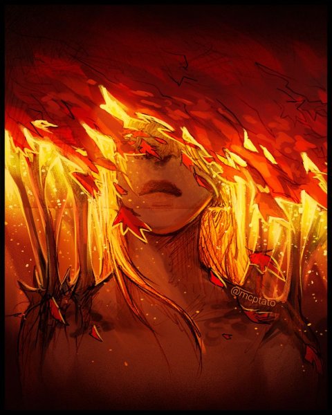Парень горит в огне арт