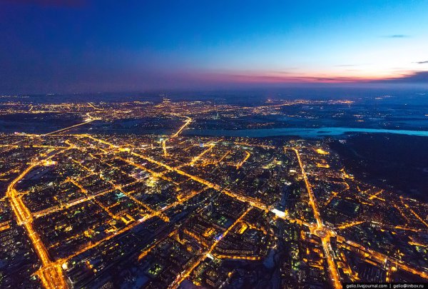 Ночной Новосибирск вид с самолета