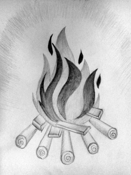 Рисунки огня карандашом для начинающих