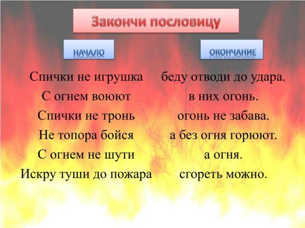 Пословицы и поговорки об огне