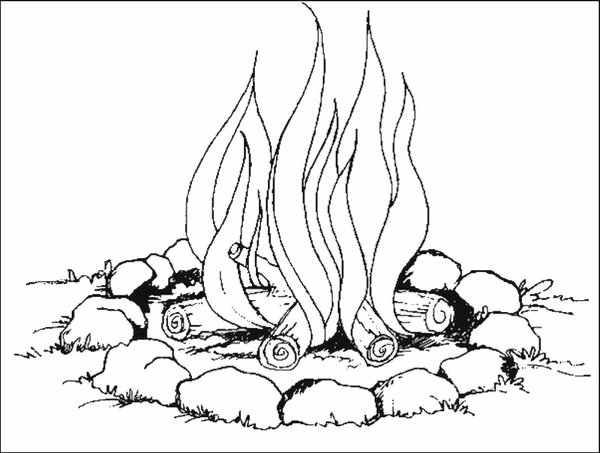 Раскраска костер в лесу