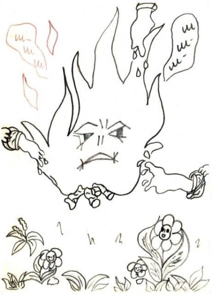 Раскраска пожар от костра