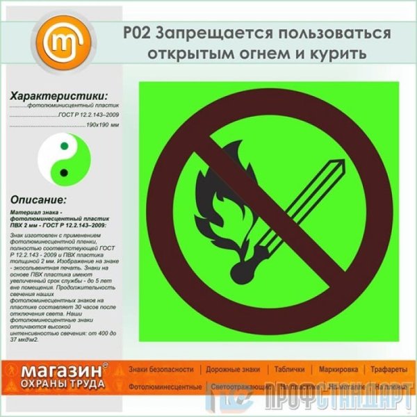 Знак p02 запрещается пользоваться открытым огнем