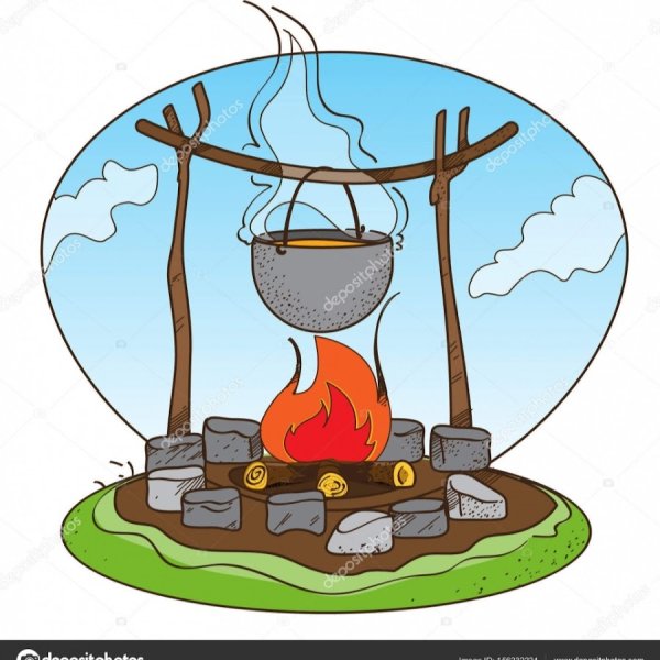 Котелок на костре мультяшный