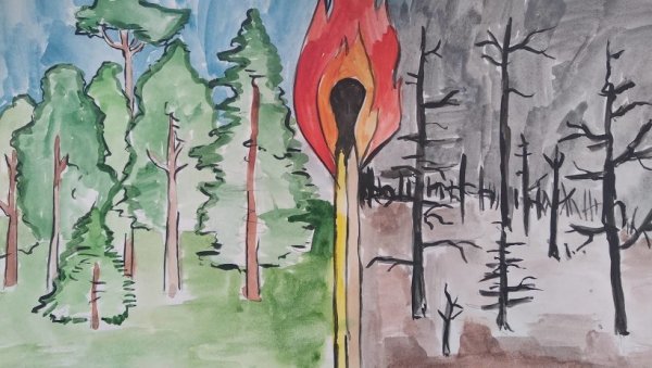 Пожар в лесу рисунок