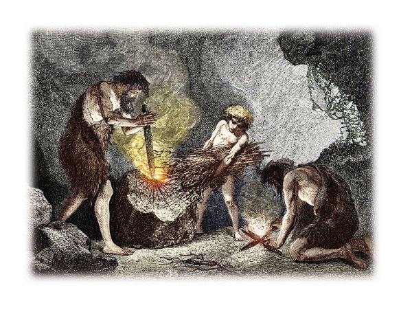 Древний человек добывает огонь