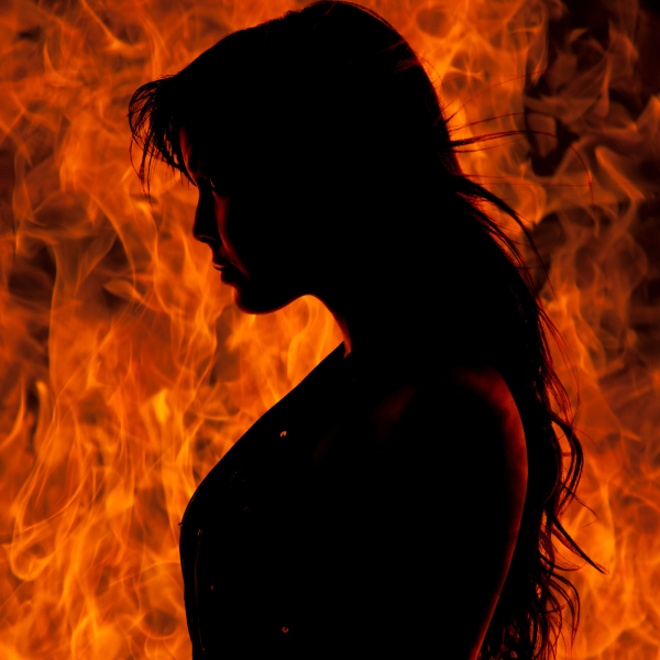 Армянская девушка держит огонь силуэт