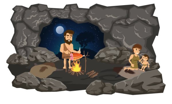 Древние люди в пещере для детей