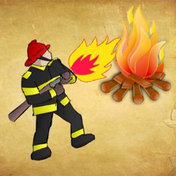 Пожарный тушит огонь смайлик