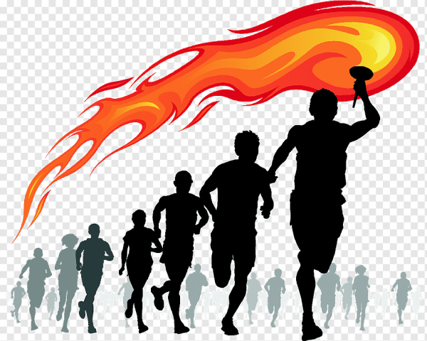 Силуэт бегущего спортсмена с факелом