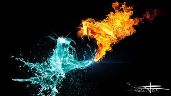 Красный и синий огонь с ветром