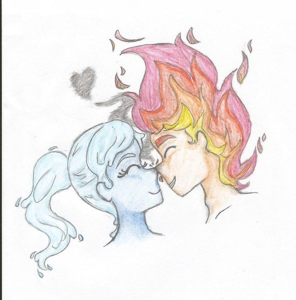 Огонь и вода рисунок карандашом