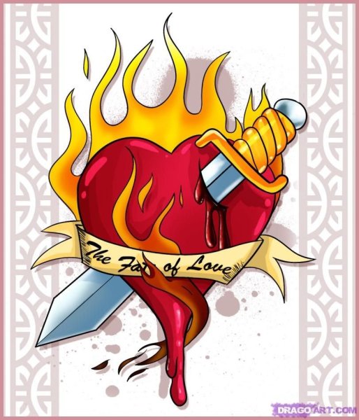 Сердце в огне рисунок карандашом