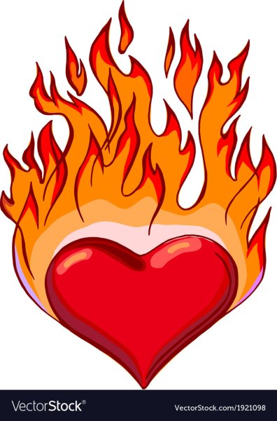 Сердце в огне на прозрачном фоне