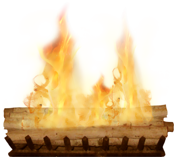 Огонь в камине на белом фоне