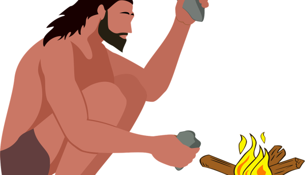 Древний человек добывает огонь