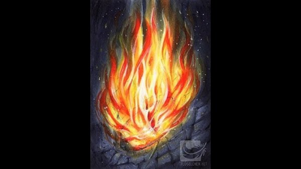 Огонь цветными карандашами