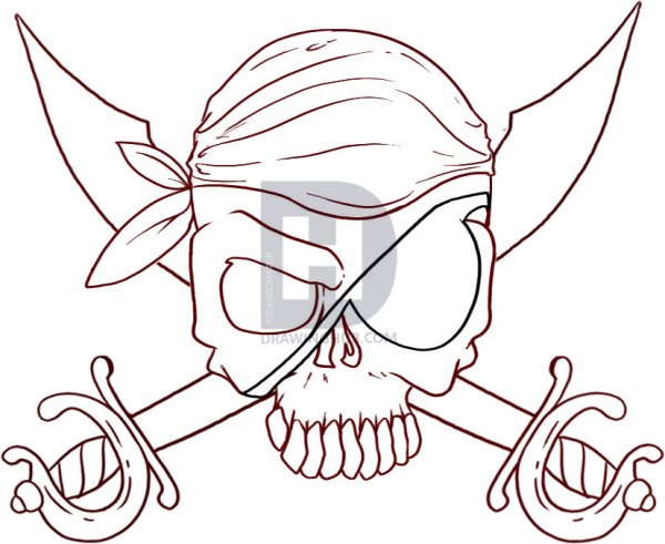Пиратский череп карандашом